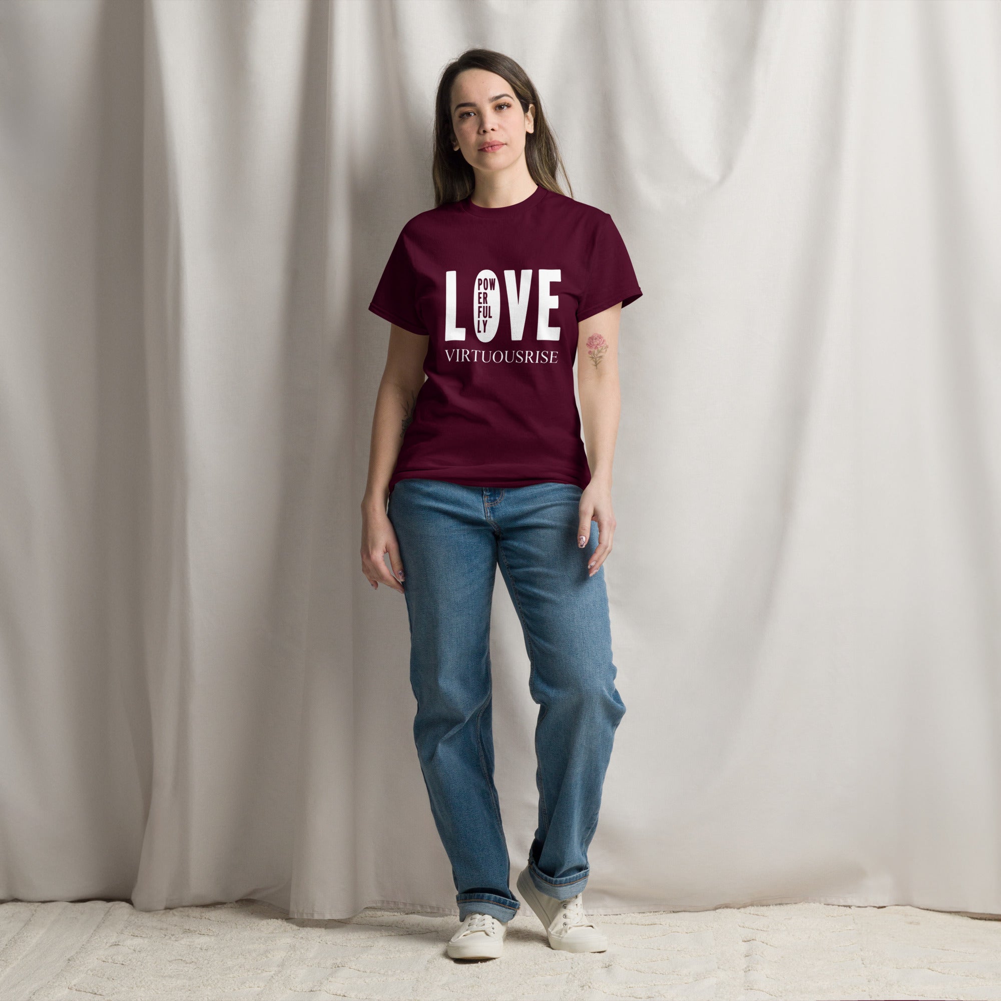 Purpose driven streetwear classic t-shirt Love Powerfully VirtuousRise