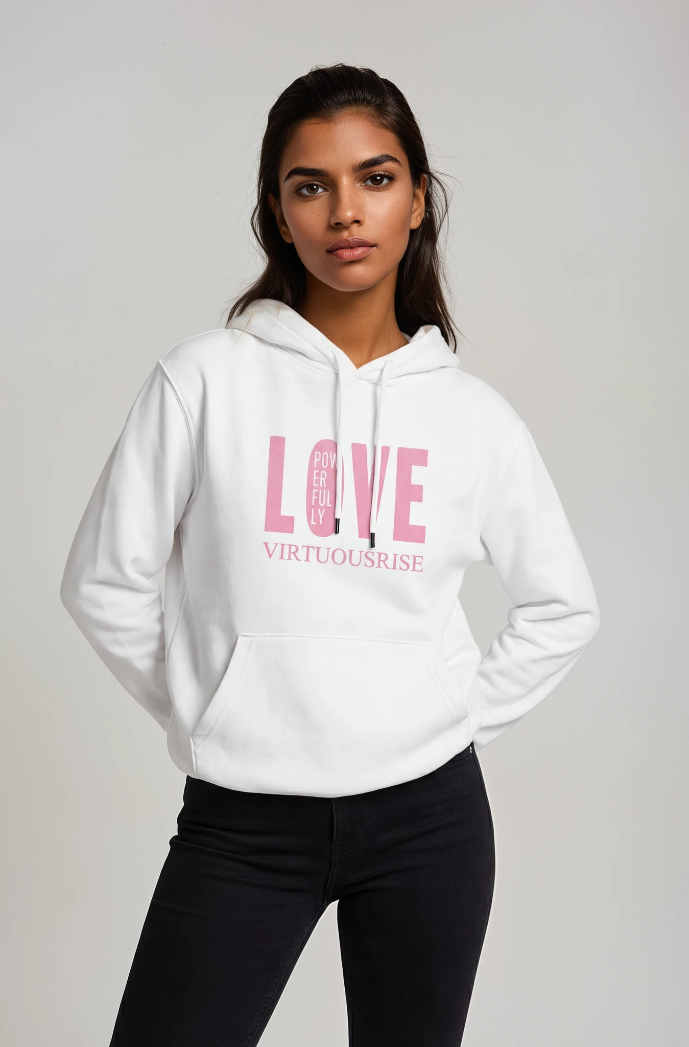 Love Powerfully sustainable motivational streetwear hoodie by VirtuousRise