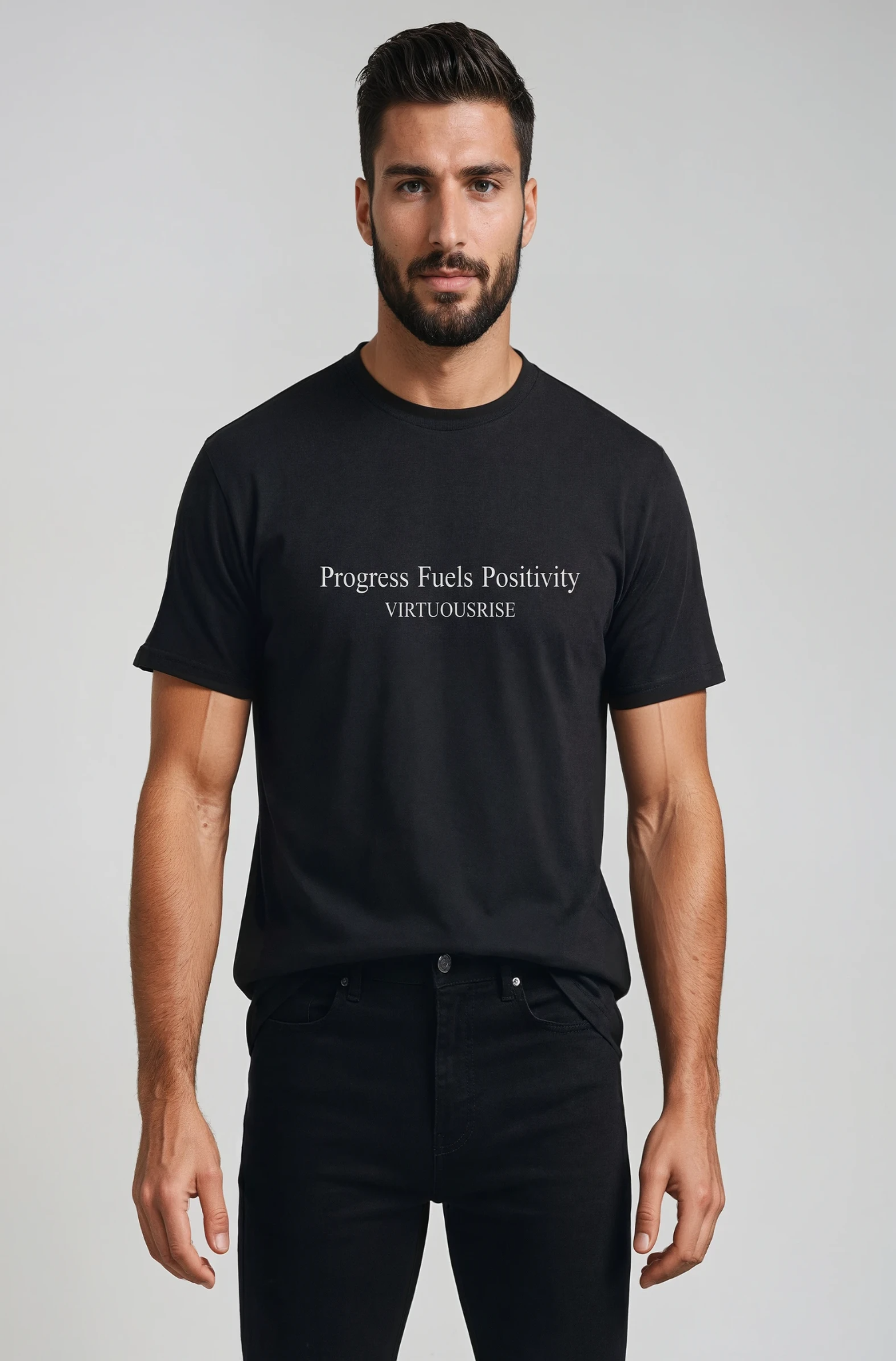 Positivity Fuels Progress motivational streetwear t-shirt by VirtuousRise