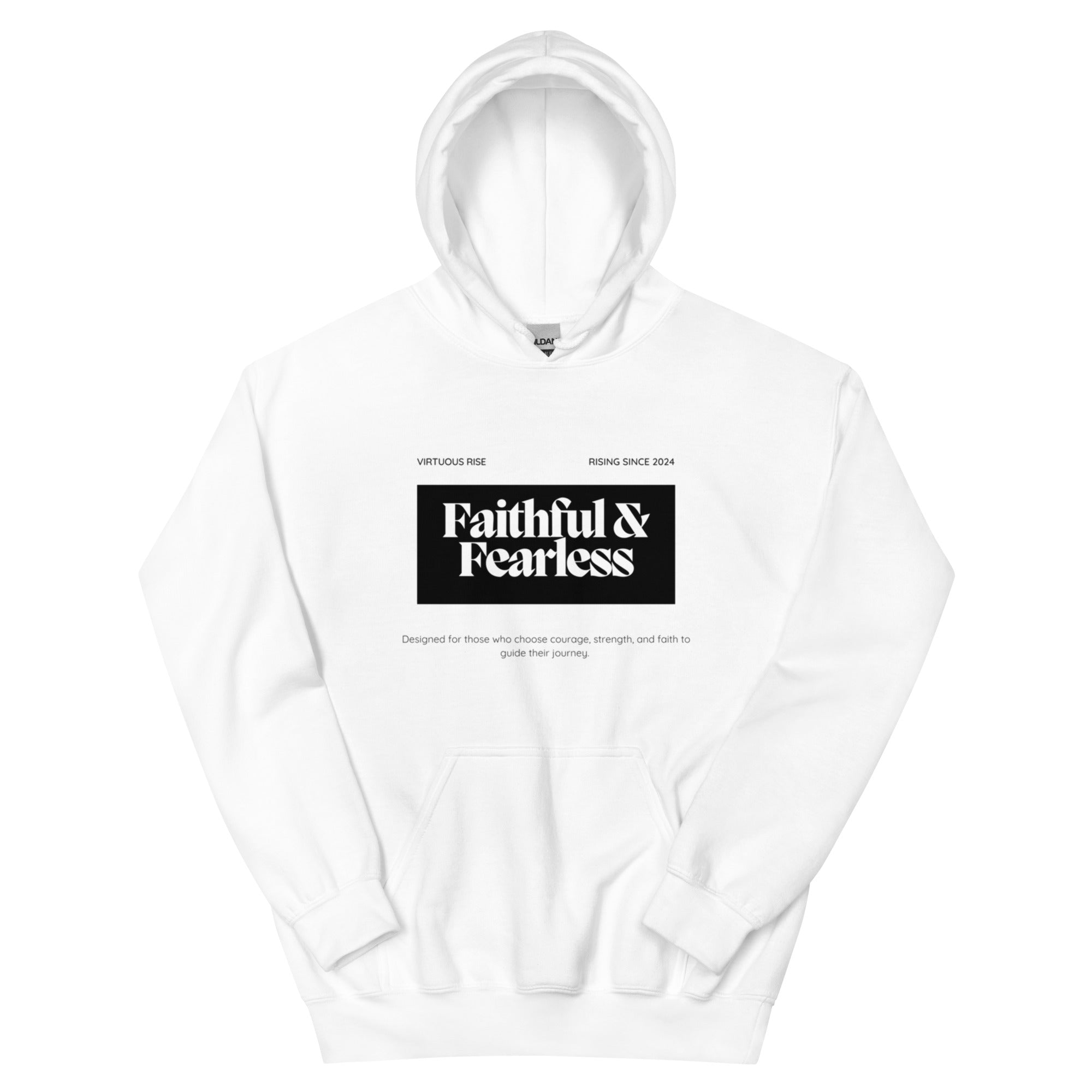 Premium motivational hoodie VirtuousRise purpose-driven streetwear-white