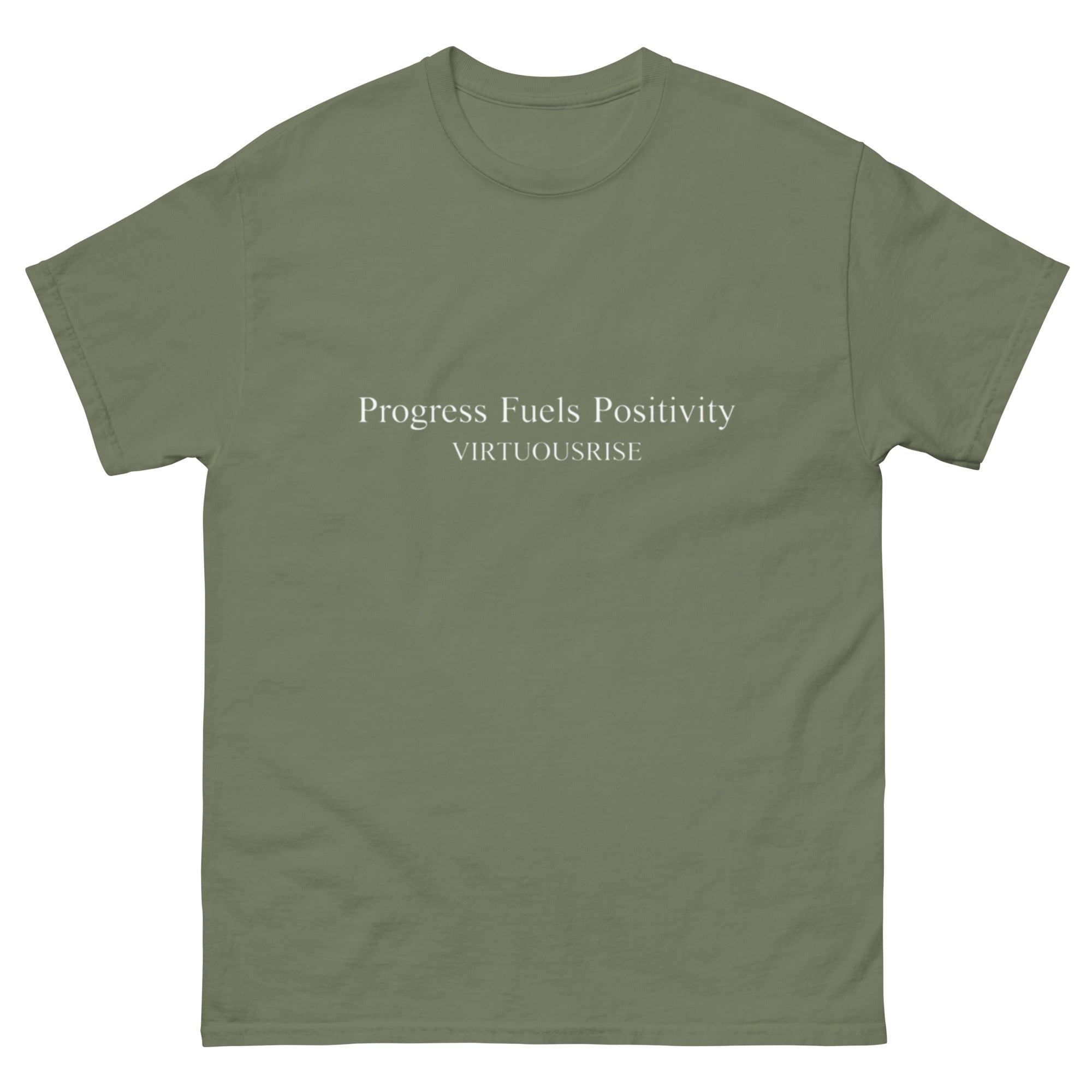 Purpose driven streetwear t-shirt Positivity Fuels Progress VirtuousRise