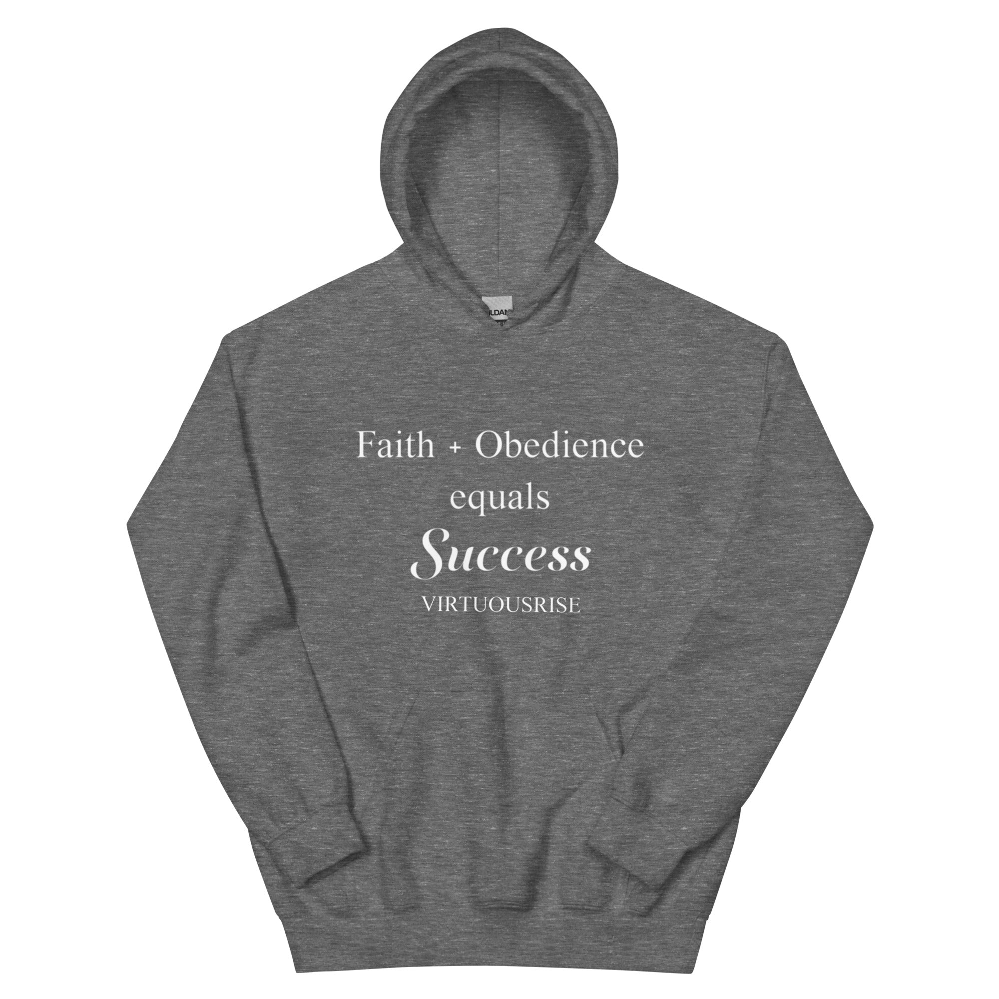 Motivational streetwear hoodie Faith Obedience Success VirtuousRise
