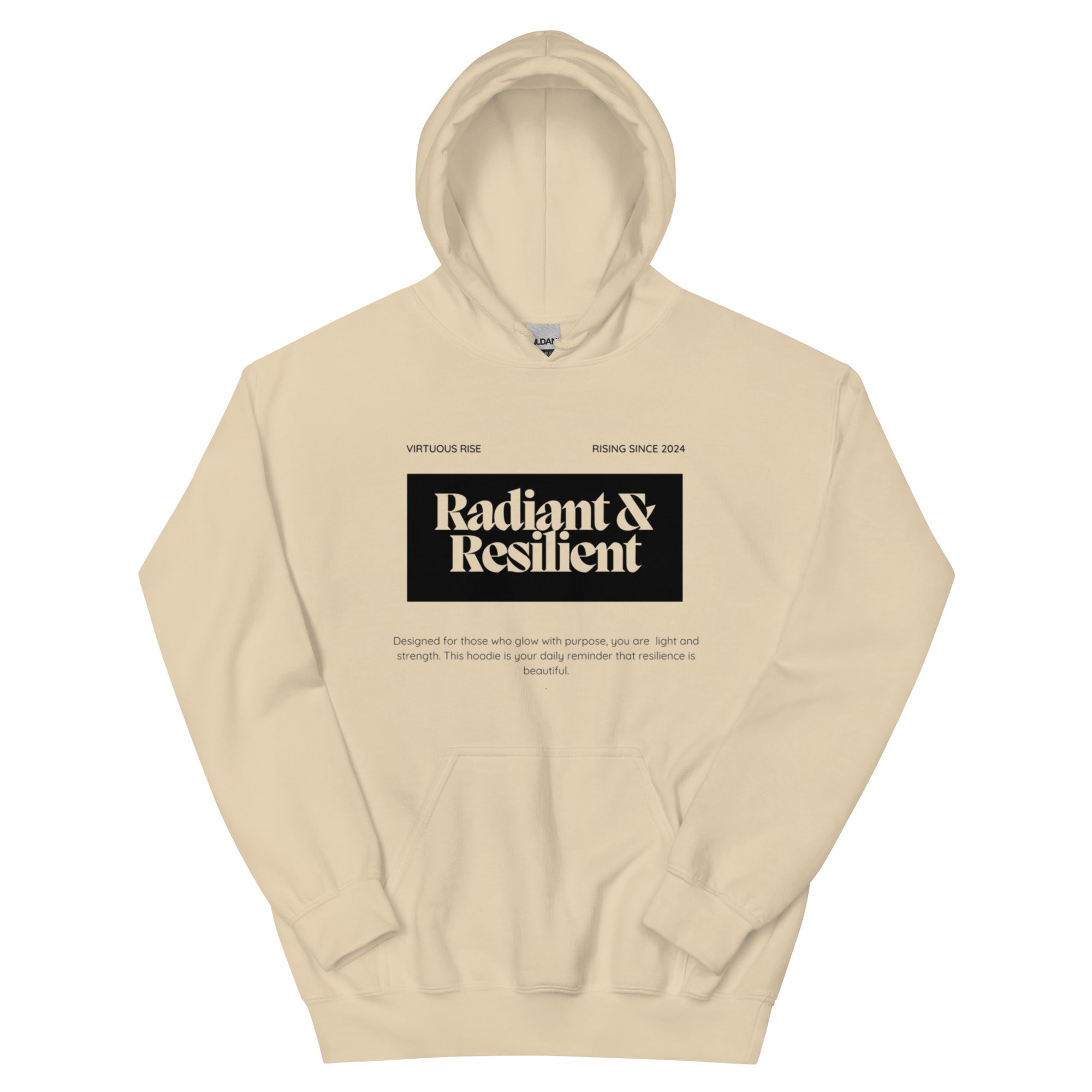Motivational streetwear hoodie Radiant and Resilient VirtuousRise
