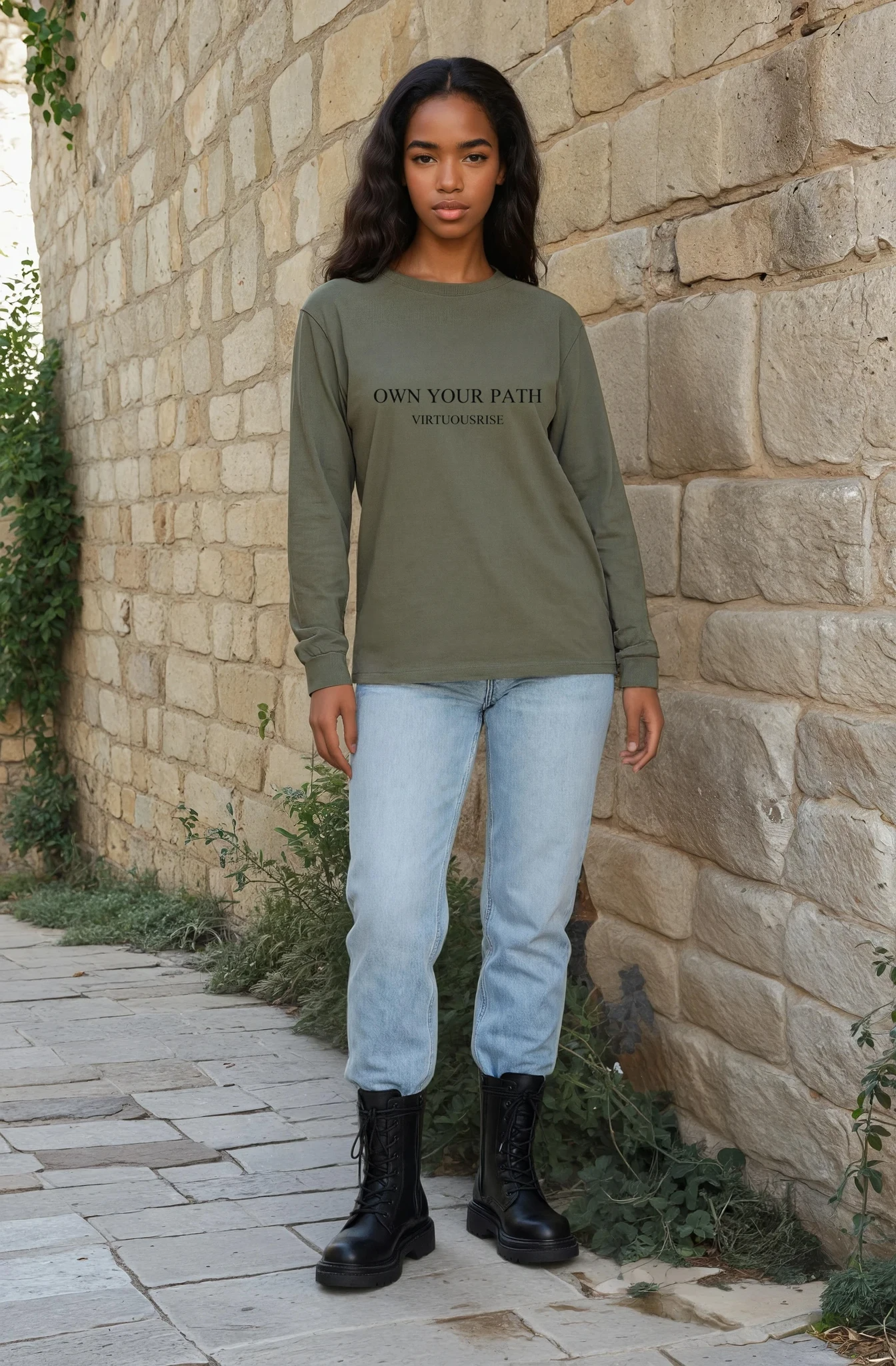 Own Your Path motivational streetwear long sleeve shirt by VirtuousRise
