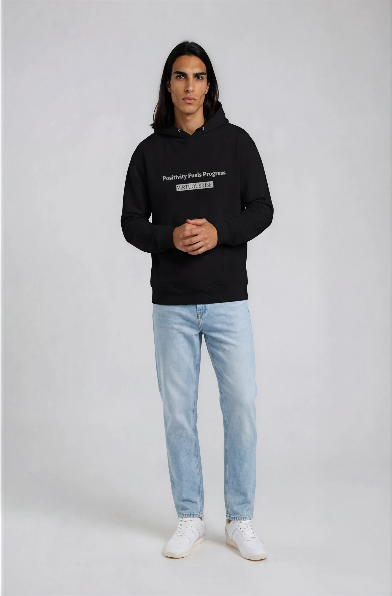 Positivity Fuels Progress embroidered motivational streetwear hoodie by VirtuousRise
