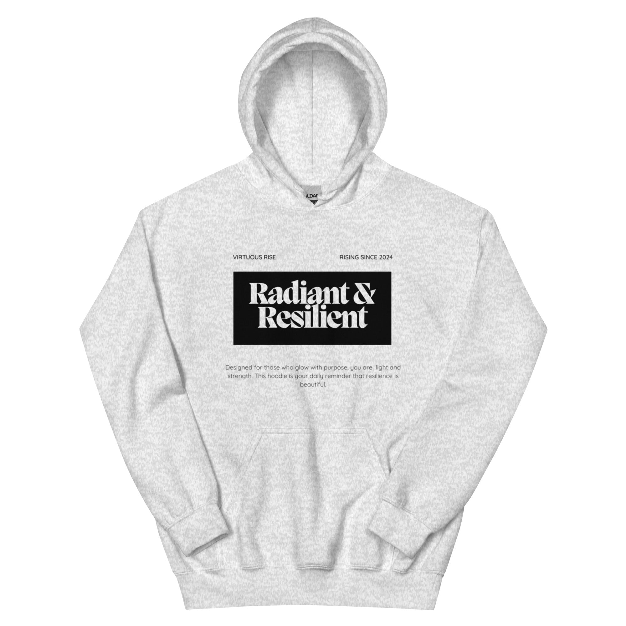 Premium motivational hoodie Radiant and Resilient VirtuousRise
