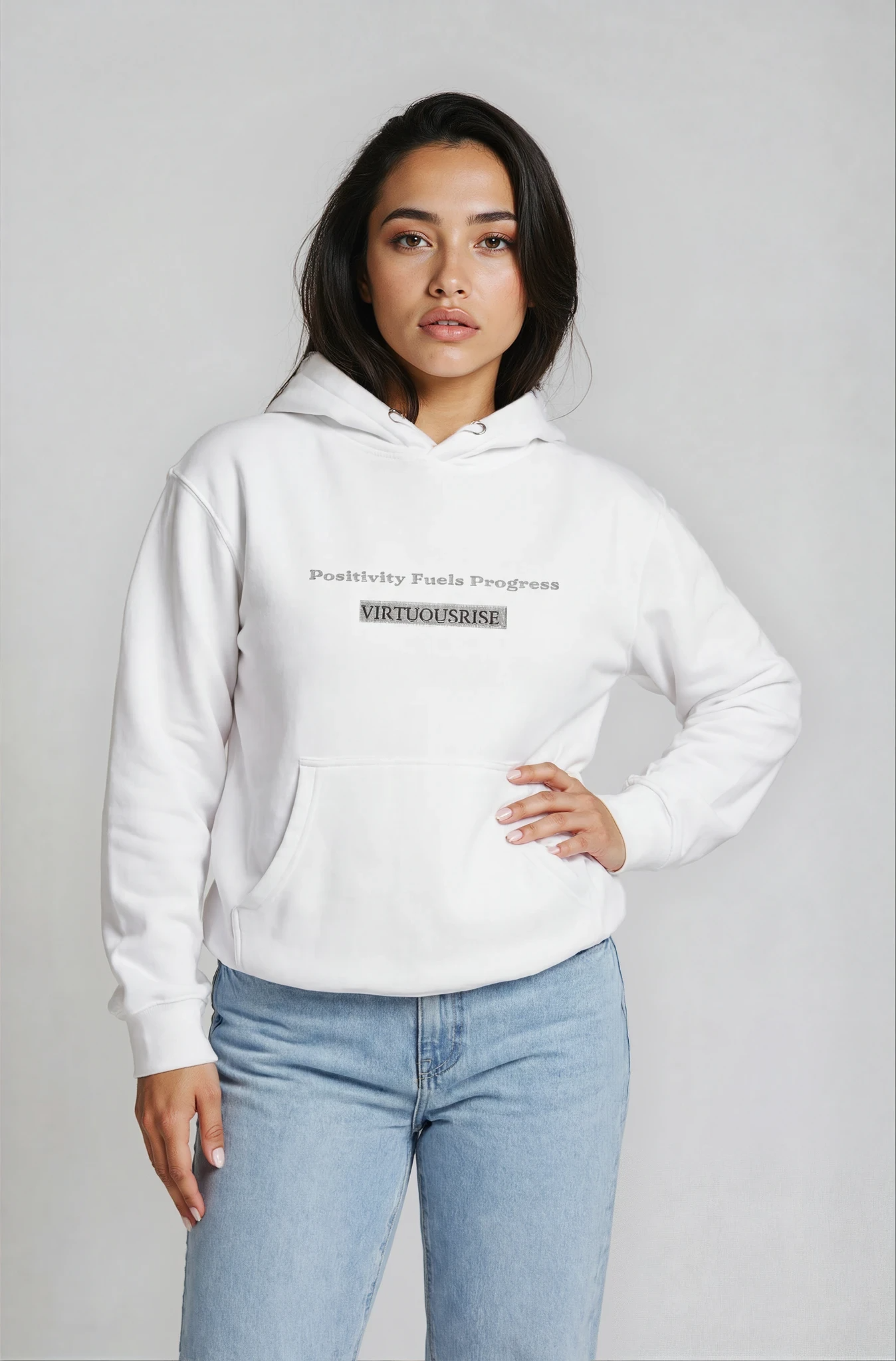 Premium Positivity Fuels Progress embroidered hoodie VirtuousRise
