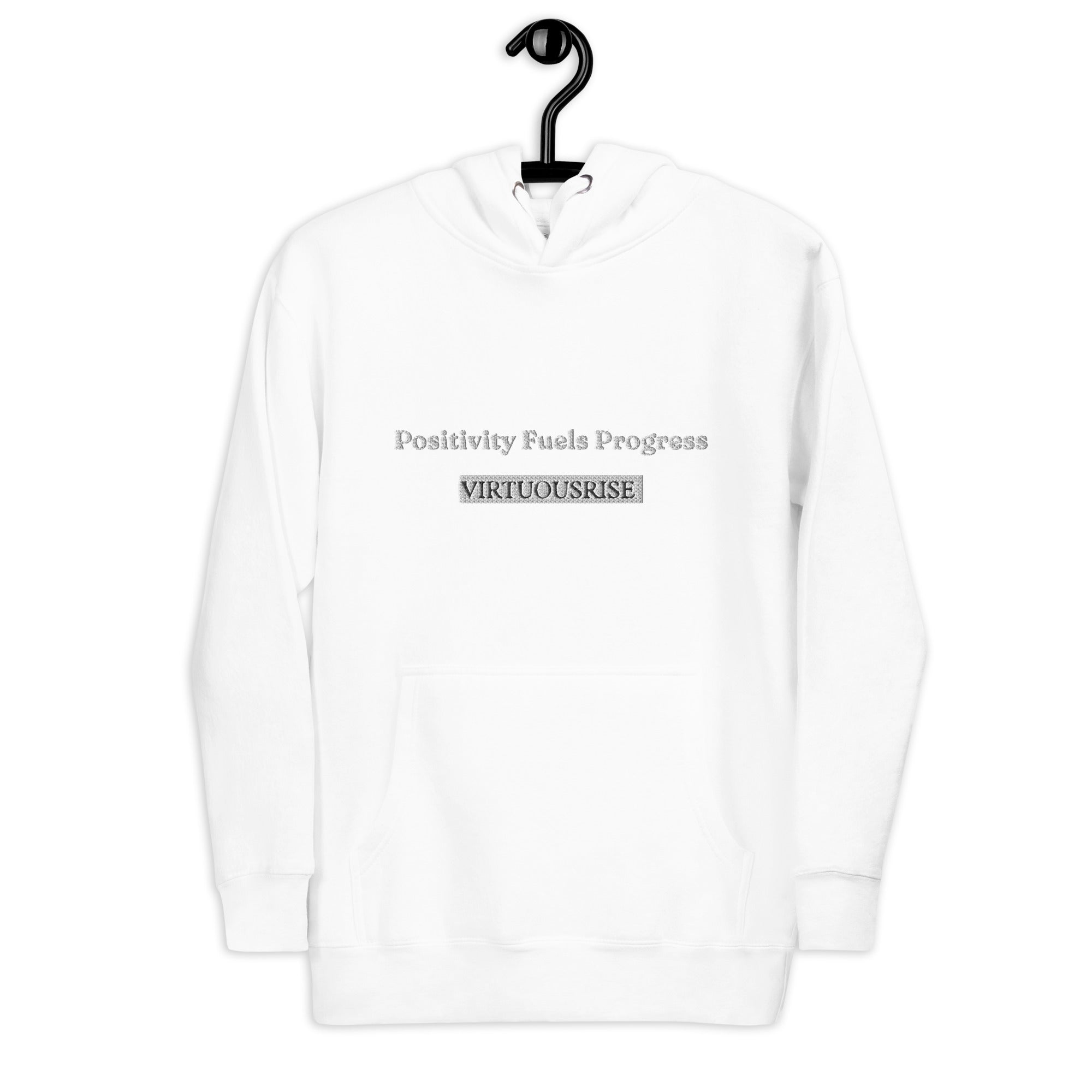 Purpose driven streetwear embroidered hoodie Positivity Fuels Progress VirtuousRise
