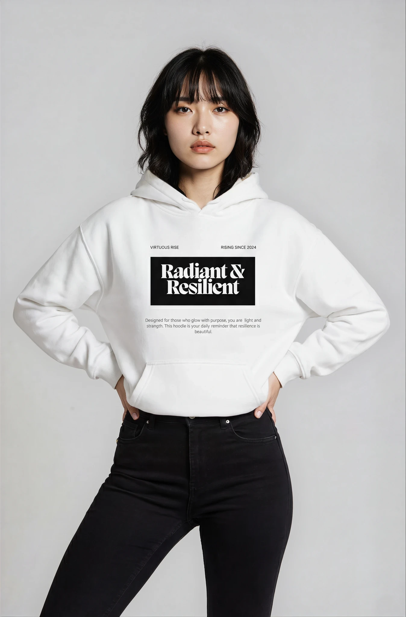 Radiant and Resilient motivational streetwear hoodie by VirtuousRise
