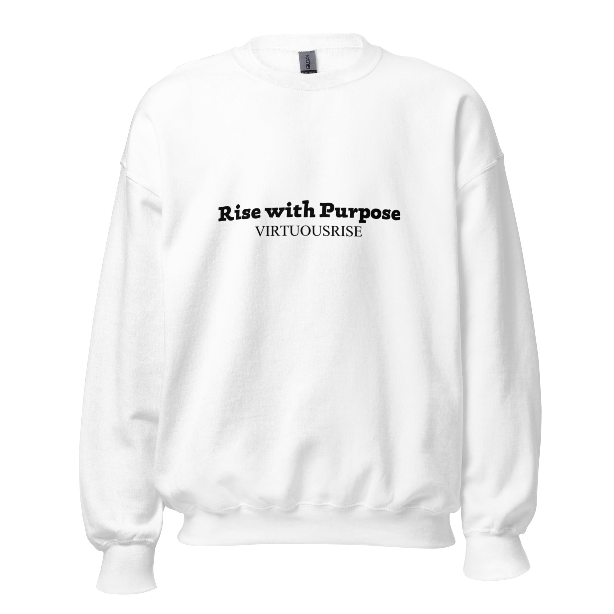 Premium motivational purpose-driven streetwear sweatshirt Rise With Purpose VirtuousRise