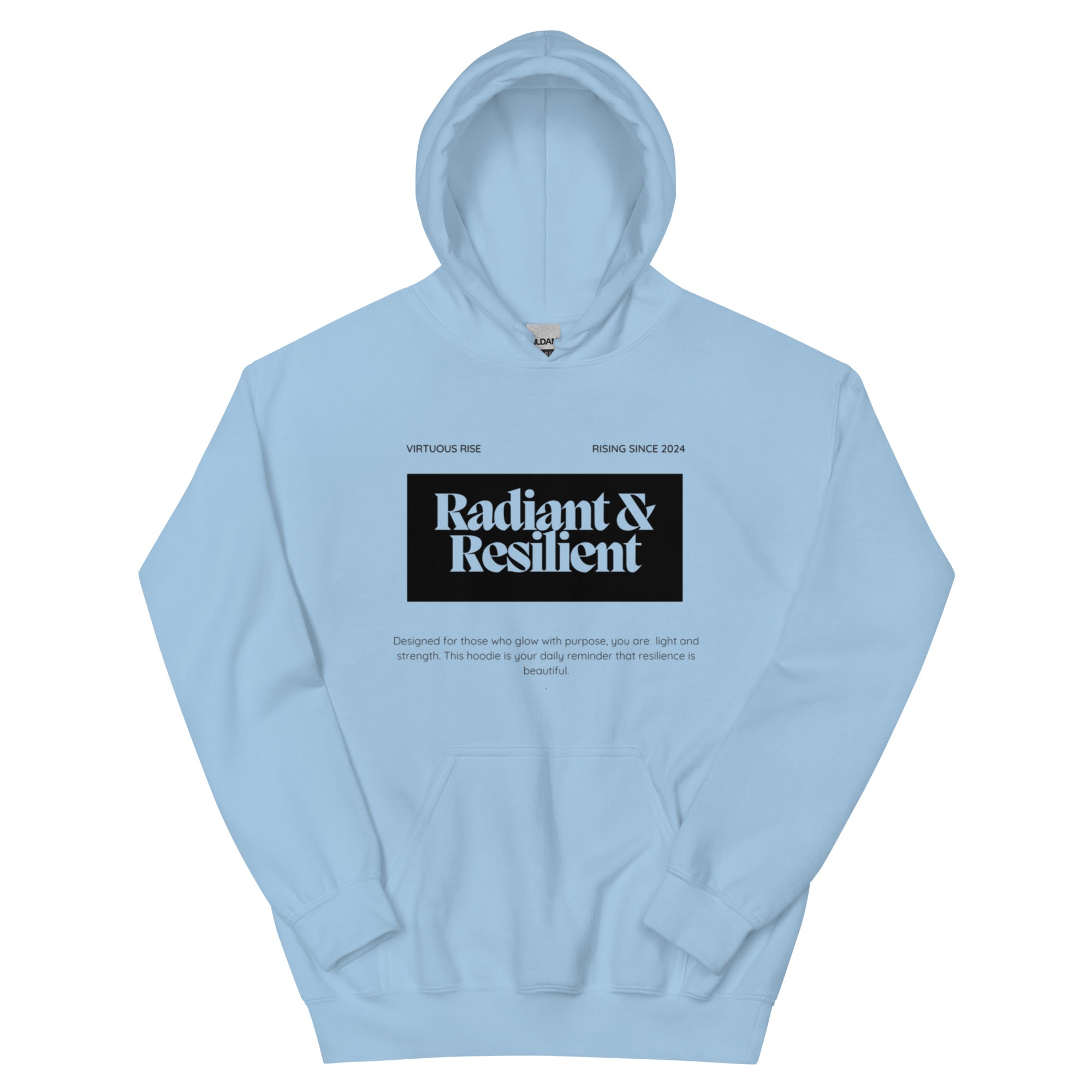 VirtuousRise Radiant and Resilient motivational streetwear hoodie
